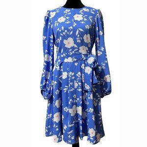 Eliza J Periwinkle Blue Floral Print Fit and Flare Dress 4 Cocktail Party NEW‎